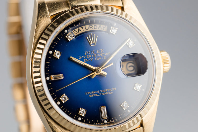 1980 Rolex Day-Date 18038 Factory Diamond Blue Vignette Dial