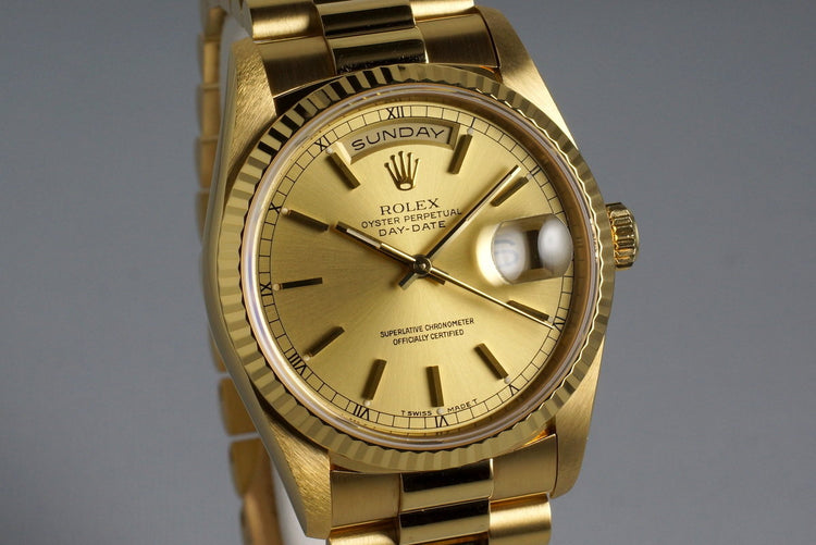 1991 Rolex YG Day-Date 18238 Champagne Dial with Box and Papers