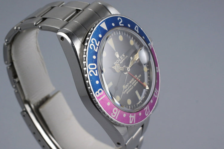 1965 Rolex GMT 1675 Brown Glossy Gilt Dial with Fuchsia Insert