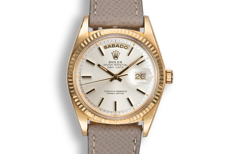 1975 Rolex 18K YG Day-Date 1803 Silver Dial