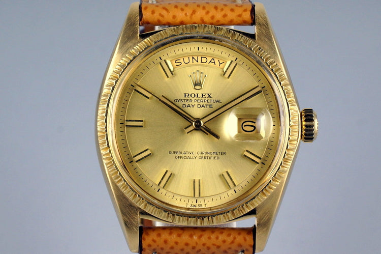 1969 Rolex YG Bark Day-Date 1807 Champagne ‘Wide Boy’ Dial
