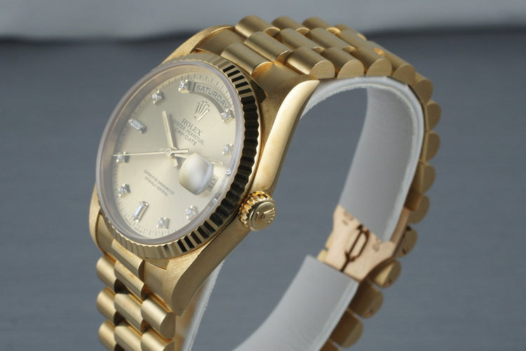 1995 Rolex YG Day-Date 18238 with Diamond Dial