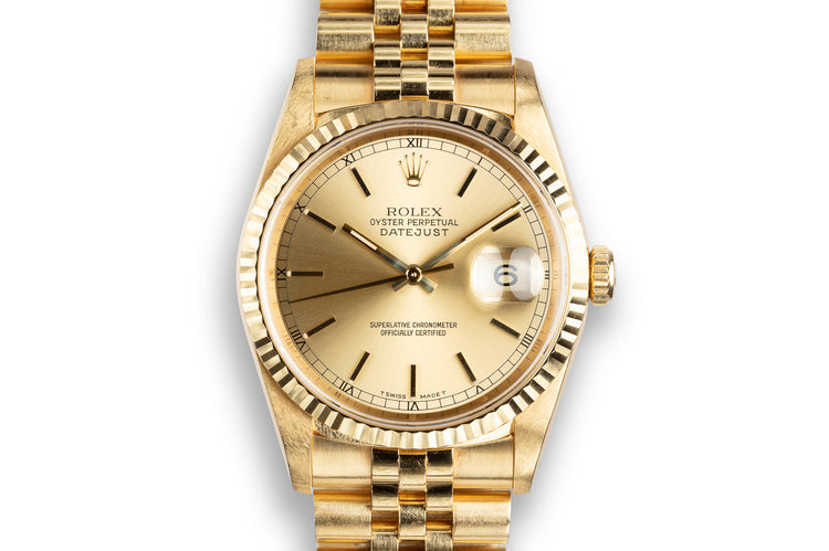 1995 Rolex 18K YG DateJust 16238 Champagne Dial