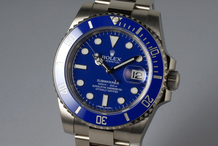 2016 Rolex WG Blue Submariner 116619 with Box and Papers