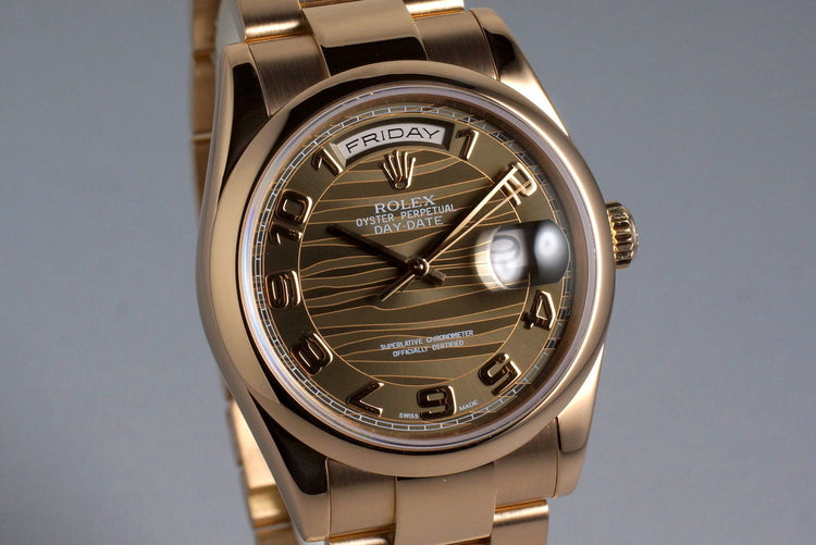 2000 Rolex Rose Gold Day-Date 118205 Brown Wave Dial with Box and Papers