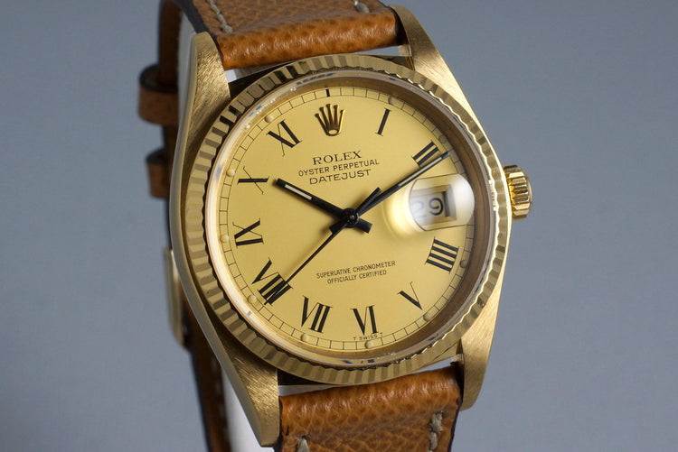 1983 Rolex YG Datejust 16018 with Champagne Roman Dial