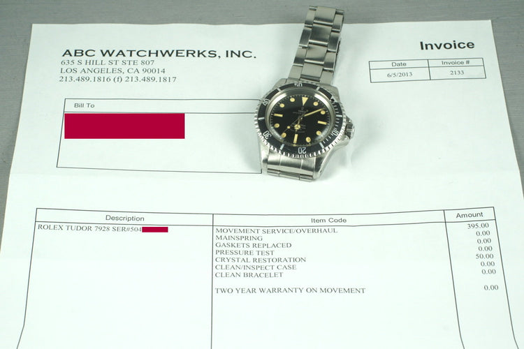 1965 Tudor Submariner 7928 with Service Papers