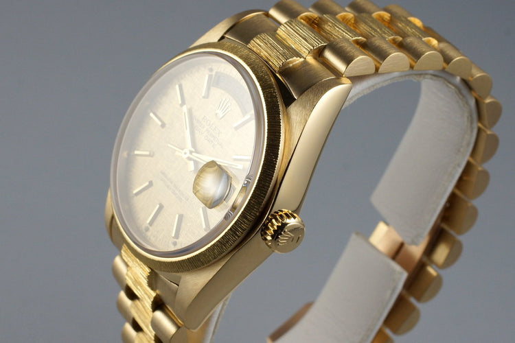 1982 Rolex YG Bark Day Date 18078 Champagne Linen Dial
