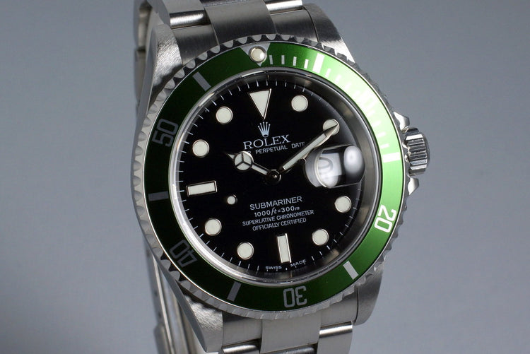2004 Rolex Green Submariner 16610V with Box and Papers