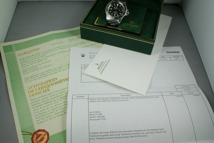 Rolex Red Submariner 1680 with Box, Papers, and RSC Service from 7/20/2011