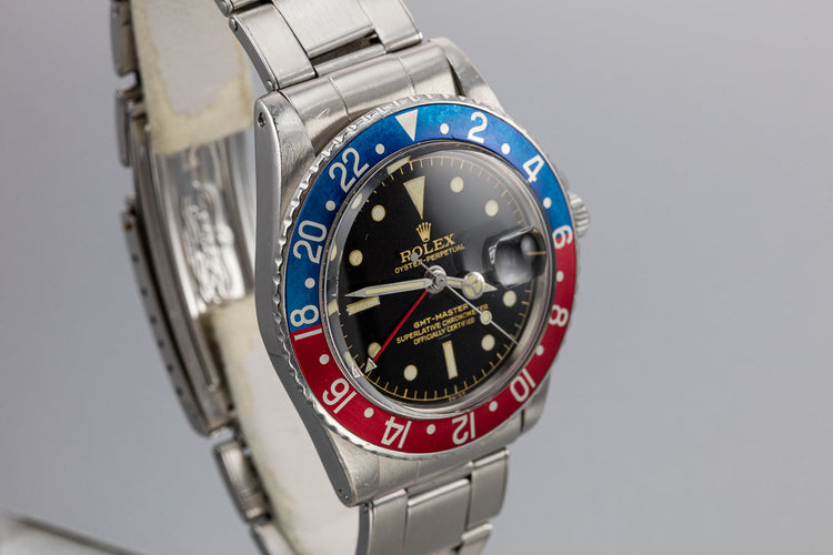 1963 Rolex GMT 1675 PCG Gilt Chapter Ring Underline Dial with Box, Papers, and Service Papers