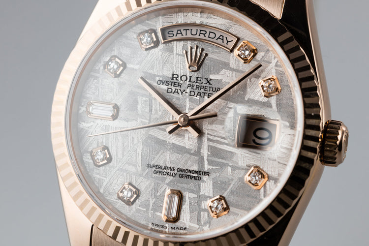 2005 Rolex 18K Rose Gold Day-Date118235 Diamond Meteorite Dial with Box and Papers