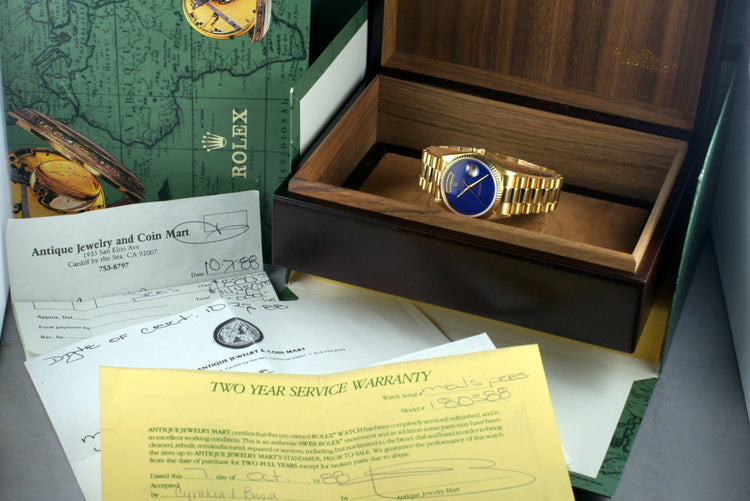 1982 Lapis Dial President 18038 Box & Receipt