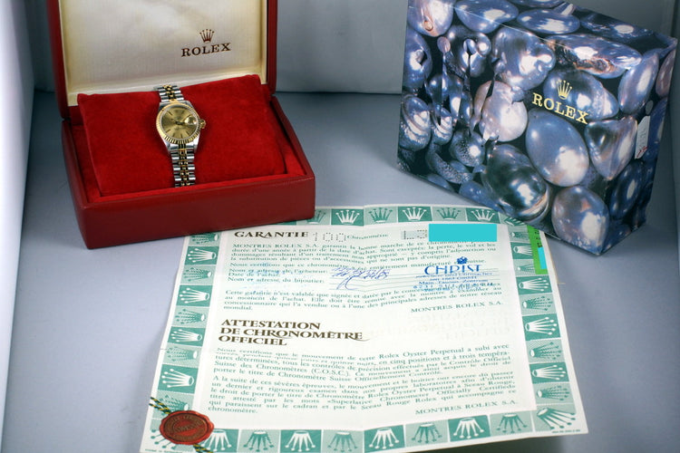 1989 Rolex Ladies Two Tone DateJust 69173 Champagne Dial with Box and Papers
