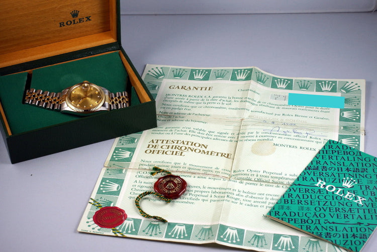 1981 Rolex Two Tone DateJust 16013 Factory Champagne Diamond Dial with Box and Papers