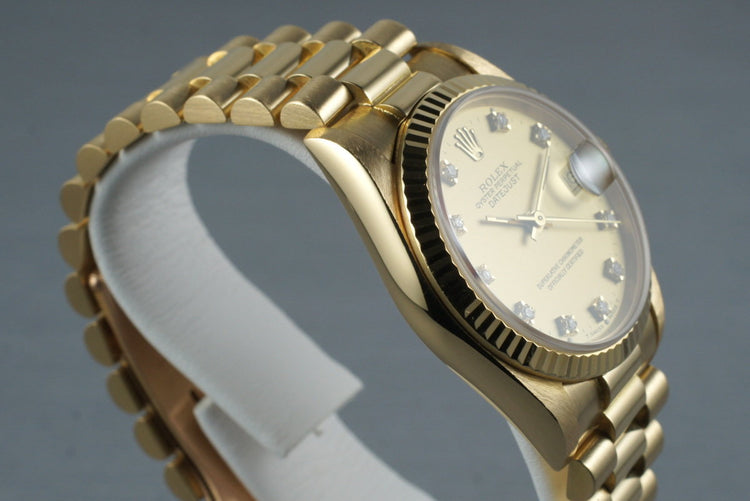 1985 Rolex 18K MidSize Datejust 68278 with Factory Diamond Dial
