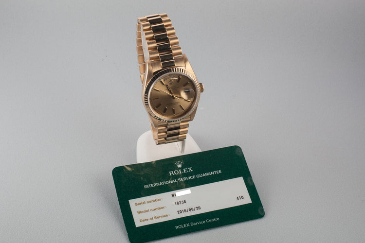 1995 Rolex 18K Day-Date 18238 with Service Papers