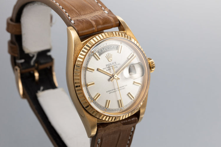 1968 Rolex 18K Day-Date 1803 Silver "Wide Boy" Dial with Box and Double Punch Papers