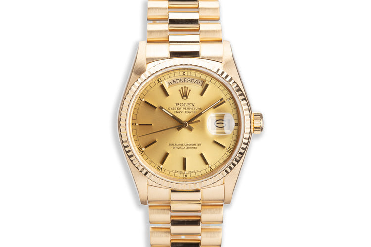 1984 Rolex 18K YG Day-Date 18038 Gold Dial w/ Warranty Papers