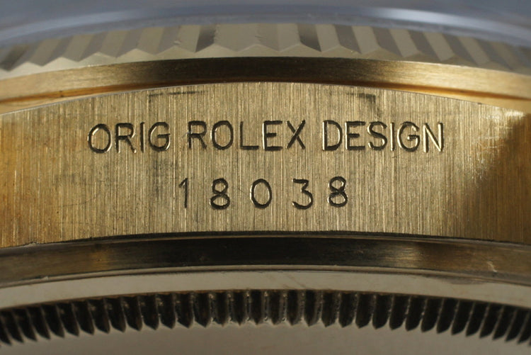 1982 Rolex YG Day Date 18038 with Black Tapestry Dial