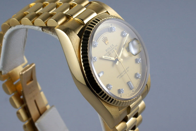1984 Rolex YG Day-Date 18038 Factory Champagne Diamond Dial with Box and Papers