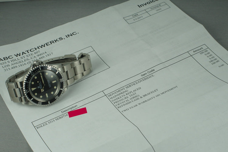 1982 Rolex Submariner 5513 with Maxi Mark V Dial with Box and Papers