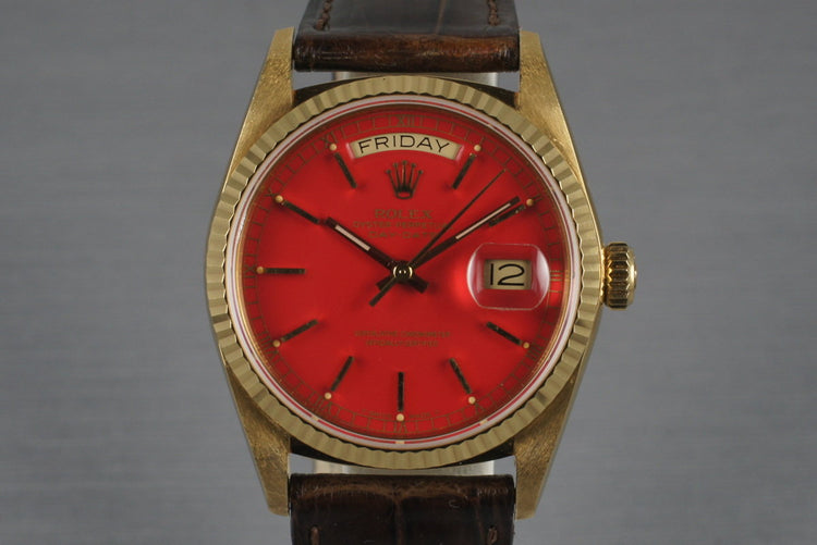 1986 Rolex 18K Day-Date 18038 with Red Stella Dial
