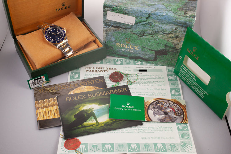 1998 Rolex Two Tone Submariner 16613 Blue Dial with Box and Papers