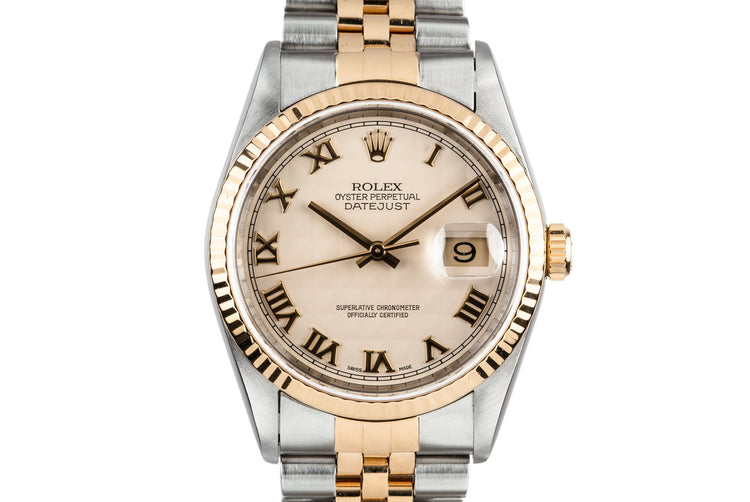 1995 Rolex Two Tone DateJust 16233 No Lume Pyramid Numeral Dial with Box and Papers