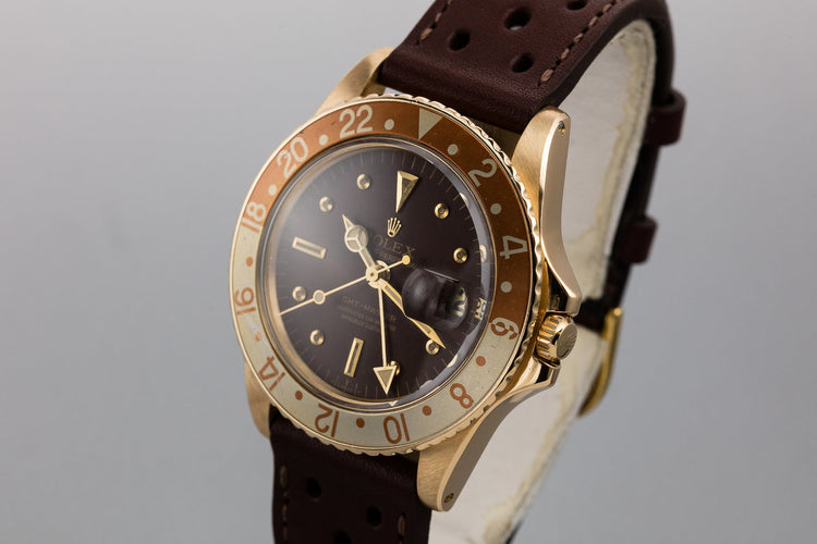 1969 Rolex 18K YG GMT-Master 1675 Matte Brown Nipple Dial