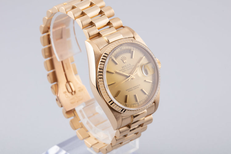 1984 Rolex 18K YG Day-Date 18038 Gold Dial w/ Warranty Papers
