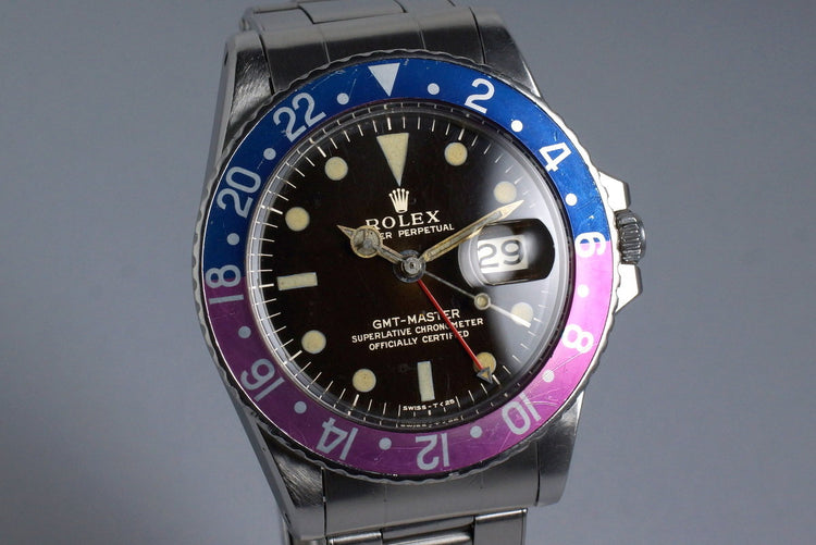1965 Rolex GMT 1675 Brown Glossy Gilt Dial with Fuchsia Insert