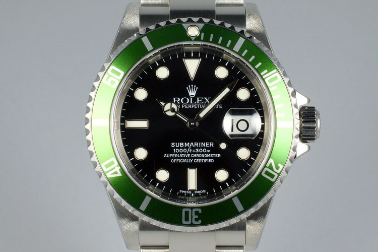2004 Rolex Green Submariner 16610LV Mark II Dial with Box and Papers