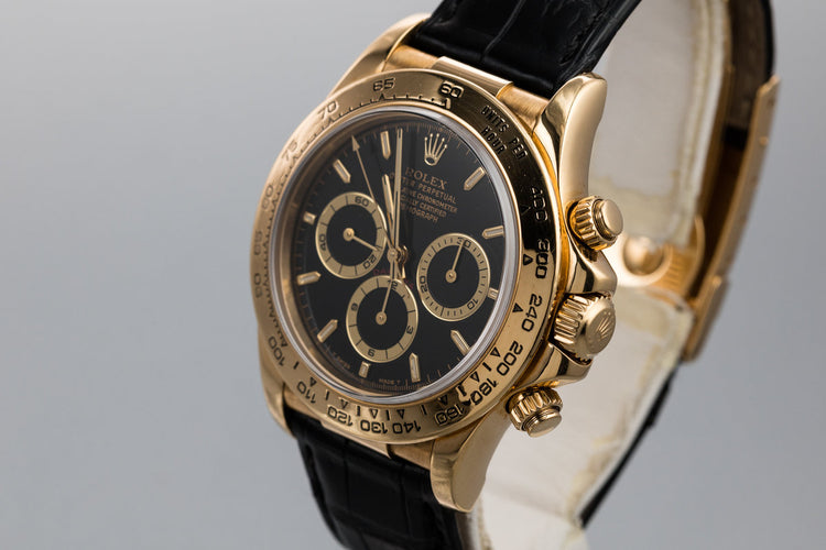 1999 Rolex 18K YG Zenith Daytona 16518 Black Dial