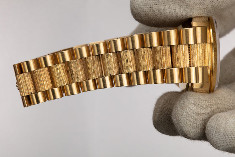 1986 Rolex 18K YG Bark Day-Date 18078 Black Pyramid Dial with Service Papers