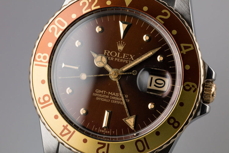 1982 Rolex Two-Tone GMT-Master 16753 Root Beer Nipple Dial with Box and Papers