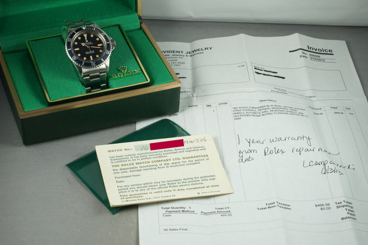 1967 Rolex Submariner 5513 with Box and Papers