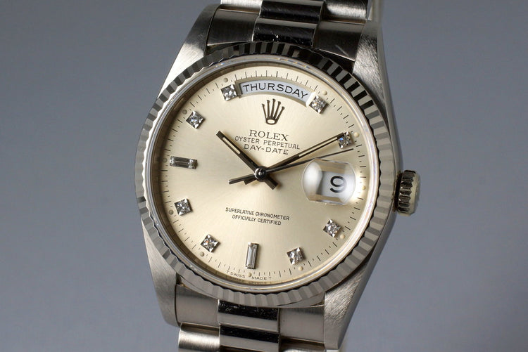 1994 Rolex WG Day-Date 18239 Factory Silver Diamond Dial