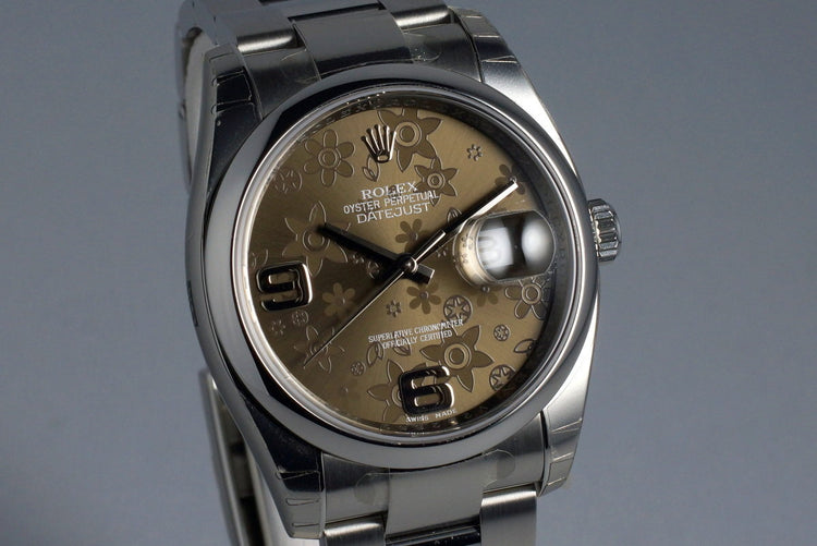 2009 Rolex Datejust 116200 Brown Flower Dial MINT