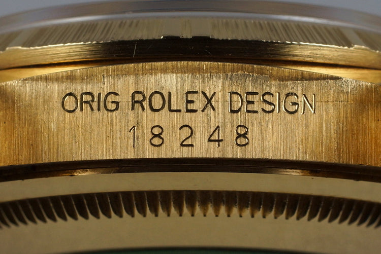 1990 Rolex YG Bark Day-Date 18248 with Box and Papers