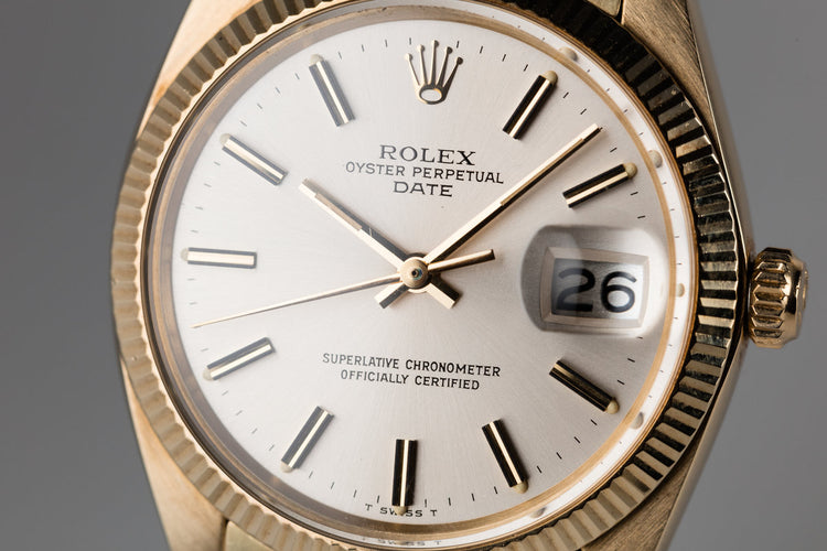 1980 Rolex 14K YG Date 1503 Silver Dial with Box