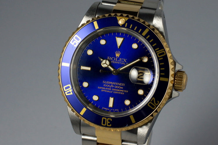 1995 Rolex Two Tone Blue Submariner 16613 with Box and Paper