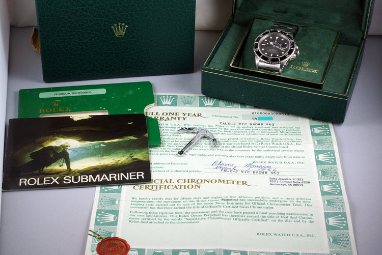 1986 Rolex Submariner 16800 with Box and Papers
