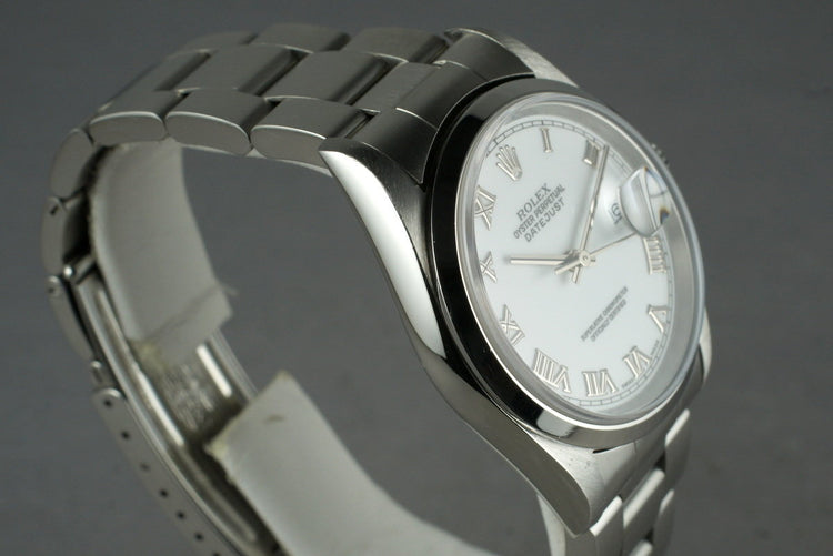 1997 Rolex DateJust 16200 White Roman Numeral Dial with Box Papers