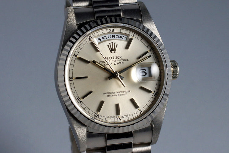 1995 Rolex WG Day-Date 18239 Silver Dial