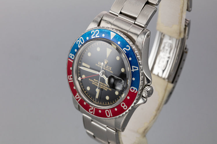 1963 Rolex GMT 1675 PCG Gilt Chapter Ring Underline Dial with Box, Papers, and Service Papers