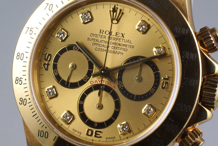 1994 Rolex YG Zenith Daytona 16528 Factory Champagne Diamond Dial
