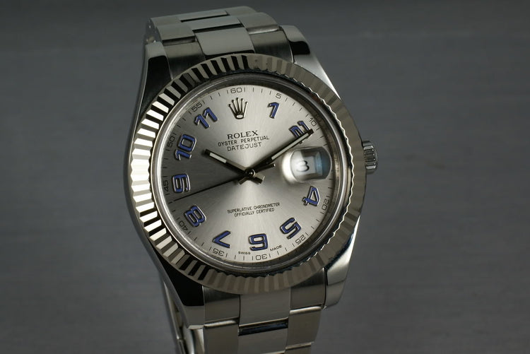 Rolex Datejust II Ref: 116334 with RHODIUM and BLUE ARABIC dial
