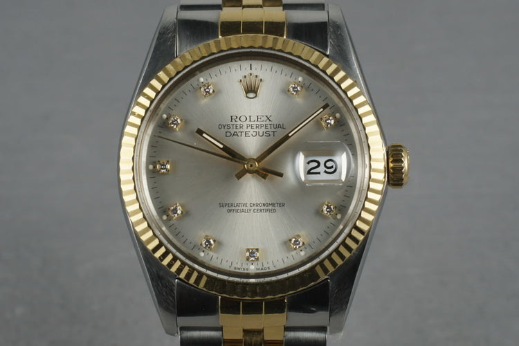 1987 Rolex 18K/SS Datejust 16013 with Silver Factory Diamond Dial