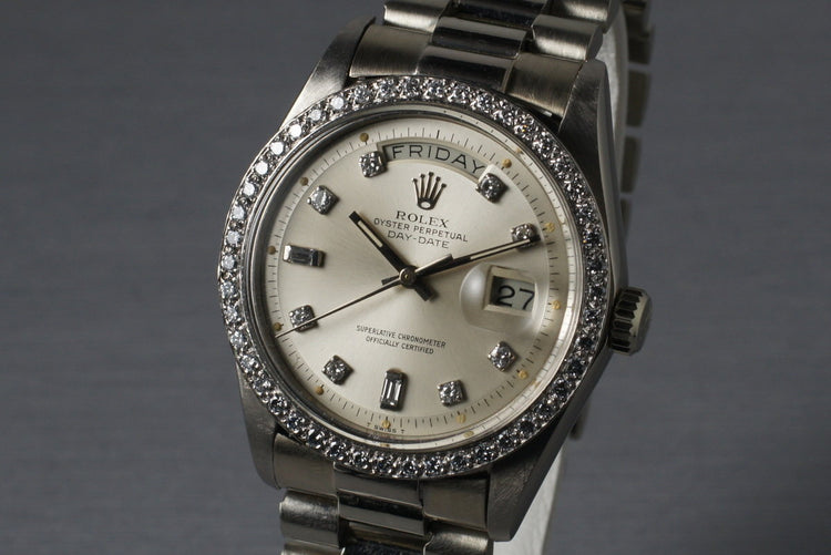 1978 Rolex White Gold Day Date 1803 with Diamond Dial and Bezel